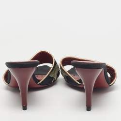Pre Owned Saint Laurent Black Leather and Satin Flower Embroidered Slide Sandals Size 37.5