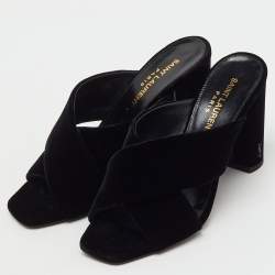 Pre Owned Saint Laurent Black Velvet Loulou Slide Sandals Size 35.5