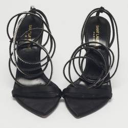Pre Owned Saint Laurent Black Satin Georgia Ankle Strap Sandals Size 38