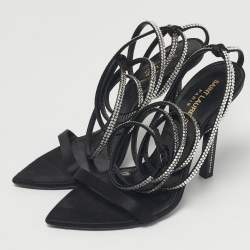 Pre Owned Saint Laurent Black Satin Georgia Ankle Strap Sandals Size 38