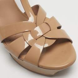 Pre Owned Saint Laurent Paris Beige Patent Leather Platform Sandals Size 36.5