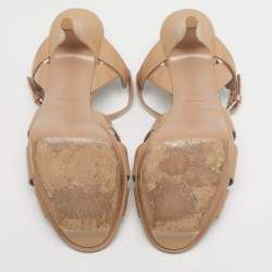 Pre Owned Saint Laurent Paris Beige Patent Leather Platform Sandals Size 36.5