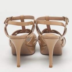 Pre Owned Saint Laurent Paris Beige Patent Leather Platform Sandals Size 36.5