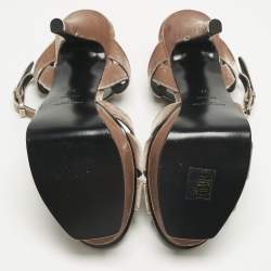Pre Owned Saint Laurent Beige Velvet Ankle Strap Sandals Size 37