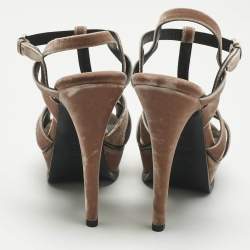 Pre Owned Saint Laurent Beige Velvet Ankle Strap Sandals Size 37