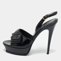 Pre Owned Saint Laurent Black Patent Y Bow Platform Slingback Sandals Size 40