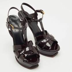 Pre Owned Saint Laurent Burgundy Patent Leather Platform Sandals Size 39