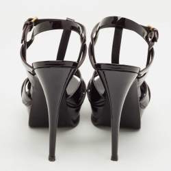 Pre Owned Saint Laurent Burgundy Patent Leather Platform Sandals Size 39