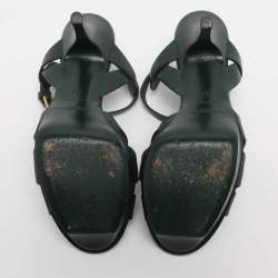 Pre Owned Saint Laurent Green Leather Tribute Platform Sandals Size 36