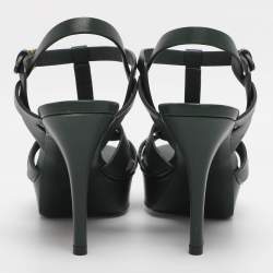 Pre Owned Saint Laurent Green Leather Tribute Platform Sandals Size 36