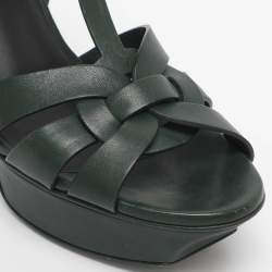 Pre Owned Saint Laurent Green Leather Tribute Platform Sandals Size 36