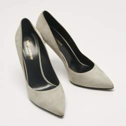 Pre Owned Saint Laurent Grey Suede Anja Pumps Size 39.5
