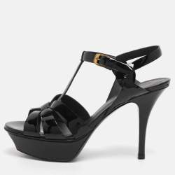Pre Owned Saint Laurent Black Patent Leather Tribute Sandals Size 36