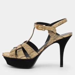 Pre Owned Saint Laurent Beige Patent leather Tribute Sandals Size 36.5
