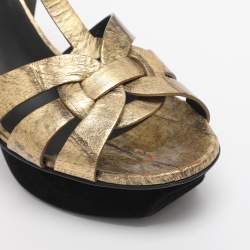 Pre Owned Saint Laurent Beige Patent leather Tribute Sandals Size 36.5