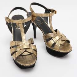 Pre Owned Saint Laurent Beige Patent leather Tribute Sandals Size 36.5