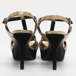 Pre Owned Saint Laurent Beige Patent leather Tribute Sandals Size 36.5