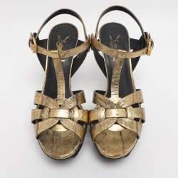 Pre Owned Saint Laurent Beige Patent leather Tribute Sandals Size 36.5