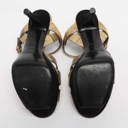 Pre Owned Saint Laurent Beige Patent leather Tribute Sandals Size 36.5