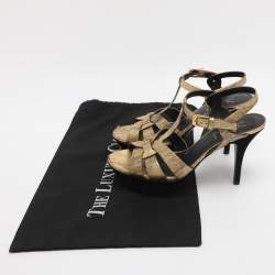 Pre Owned Saint Laurent Beige Patent leather Tribute Sandals Size 36.5