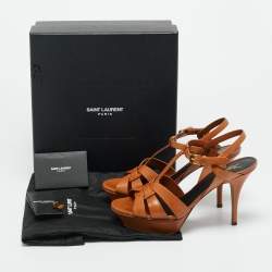 Pre Owned Saint Laurent Brown Leather Tribute Platform Sandals Size 40