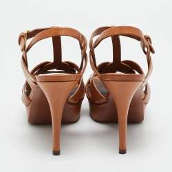 Pre Owned Saint Laurent Brown Leather Tribute Platform Sandals Size 40