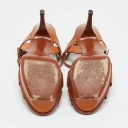 Pre Owned Saint Laurent Brown Leather Tribute Platform Sandals Size 40