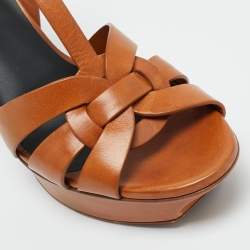 Pre Owned Saint Laurent Brown Leather Tribute Platform Sandals Size 40