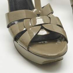 Pre Owned Saint Laurent Grey Patent Leather Tribute Platform Ankle Strap Sandals Size 39