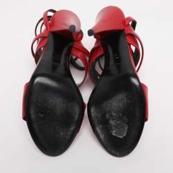 Pre Owned Saint Laurent Paris Red Leather Ankle Strap Sandals Size 38.5