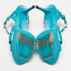 Pre Owned Saint Laurent Blue Patent Leather Tribute Platform Sandals Size 39