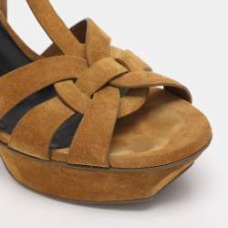 Pre Owned Saint Laurent Mustard Suede Tribute Sandals Size 39
