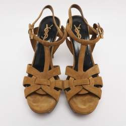 Pre Owned Saint Laurent Mustard Suede Tribute Sandals Size 39
