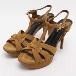 Pre Owned Saint Laurent Mustard Suede Tribute Sandals Size 39