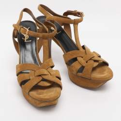 Pre Owned Saint Laurent Mustard Suede Tribute Sandals Size 39