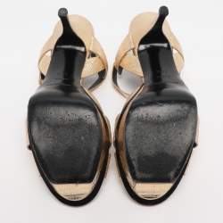 Pre Owned Yves Saint Laurent Lizard Embossed Leather Tribute Ankle Strap Sandals Size 37.5
