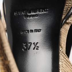 Pre Owned Yves Saint Laurent Lizard Embossed Leather Tribute Ankle Strap Sandals Size 37.5