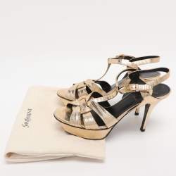 Pre Owned Yves Saint Laurent Lizard Embossed Leather Tribute Ankle Strap Sandals Size 37.5