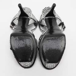 Pre Owned Saint Laurent Paris Silver Faux Snakeskin Leather Tribute Platform Sandals Size 37.5