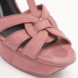 Pre Owned Saint Laurent Paris Pink Suede Tribute Platform Sandals Size 37.5