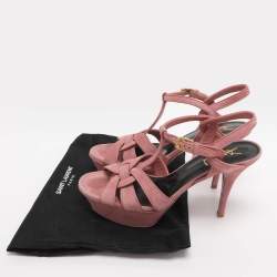 Pre Owned Saint Laurent Paris Pink Suede Tribute Platform Sandals Size 37.5