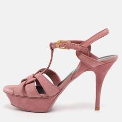 Pre Owned Saint Laurent Paris Pink Suede Tribute Platform Sandals Size 37.5