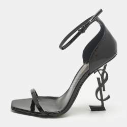 Pre Owned Saint Laurent Paris Black Patent Leather Opyum Ankle Strap Sandals Size 39