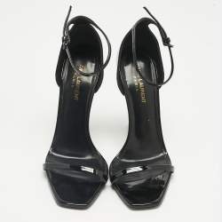 Pre Owned Saint Laurent Paris Black Patent Leather Opyum Ankle Strap Sandals Size 39