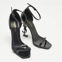 Pre Owned Saint Laurent Paris Black Patent Leather Opyum Ankle Strap Sandals Size 39