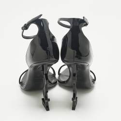 Pre Owned Saint Laurent Paris Black Patent Leather Opyum Ankle Strap Sandals Size 39