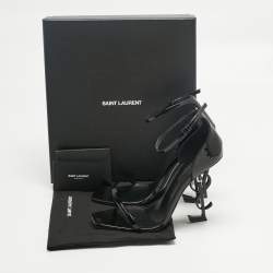 Pre Owned Saint Laurent Paris Black Patent Leather Opyum Ankle Strap Sandals Size 39