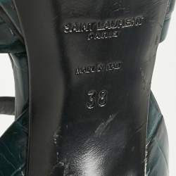 Pre Owned Saint Laurent Green Croc Embossed Leather Tribute Ankle Strap Sandals Size 38