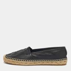 Pre Owned Saint Laurent Black Leather Logo Espadrille Flats Size 35