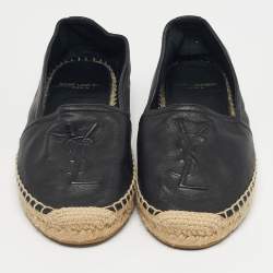 Pre Owned Saint Laurent Black Leather Logo Espadrille Flats Size 35